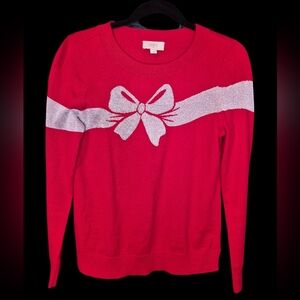LOFT Vibrant Red Sweater with Silver Bow Accent